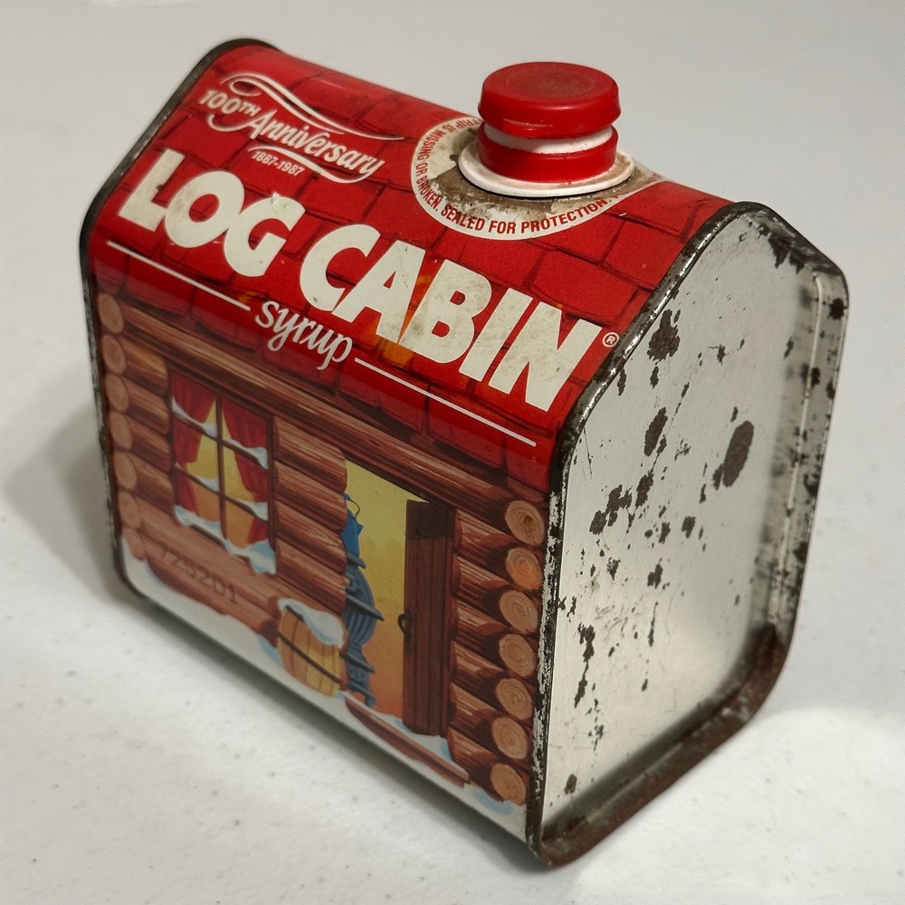 Log Cabin Syrup 100th Anniversary Commemorative Tin House Shape Vintage '87 24oz